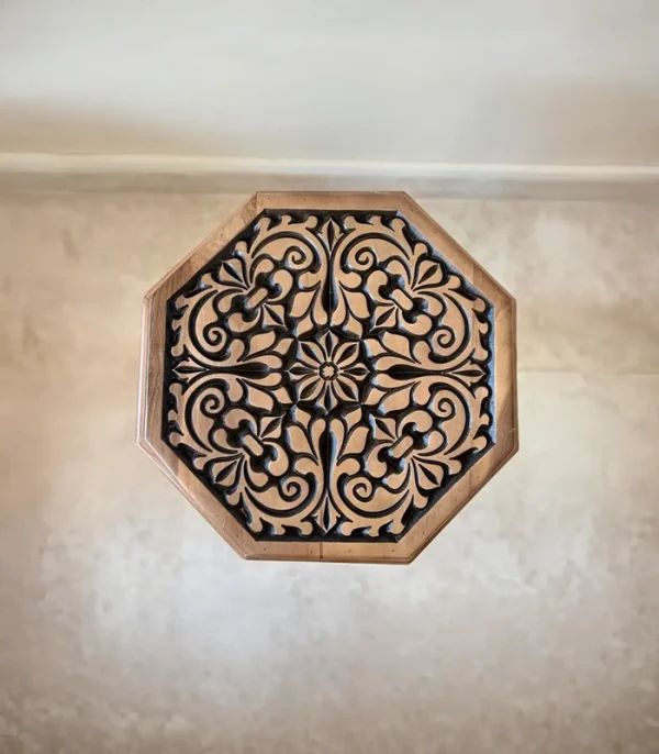 Maraş El Oyma Ceviz Ahşap Yan Sehpa 44x44x46 cm | El Yapımı Dekoratif Sehpa Eskitme - Görsel 6