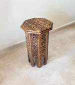 El Oyma Ceviz Ahşap Yan Sehpa 44x44x76 cm | Maraş El İşçiliği Dekoratif Sehpa Natural