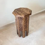 El Oyma Ceviz Ahşap Yan Sehpa 44x44x76 cm | Maraş El İşçiliği Dekoratif Sehpa Natural