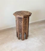 El Oyma Ceviz Ahşap Yan Sehpa 44x44x76 cm | Maraş El İşçiliği Dekoratif Sehpa Natural - Görsel 3