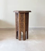 El Oyma Ceviz Ahşap Yan Sehpa 44x44x76 cm | Maraş El İşçiliği Dekoratif Sehpa Natural - Görsel 5