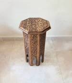El Oyma Ceviz Ahşap Yan Sehpa 44x44x76 cm | Maraş El İşçiliği Dekoratif Sehpa Natural - Görsel 8
