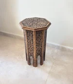 El Oyma Ceviz Ahşap Yan Sehpa 44x44x76 cm | Maraş El İşçiliği Dekoratif Sehpa Eskitme model - Görsel 4