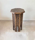 El Oyma Ceviz Ahşap Yan Sehpa 44x44x76 cm | Maraş El İşçiliği Dekoratif Sehpa Eskitme model - Görsel 6