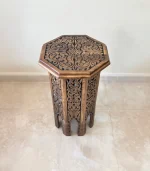 El Oyma Ceviz Ahşap Yan Sehpa 44x44x76 cm | Maraş El İşçiliği Dekoratif Sehpa Eskitme model - Görsel 7