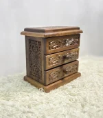 El Oyma Ceviz Ahşap Aynalı Makyaj ve Aksesuar Kutusu 26x17x28 cm | Çekmeceli Takı Kutusu - Görsel 2