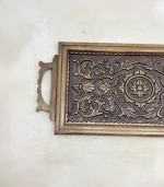 Maraş El Oyma Eskitme Ceviz Servis Tepsisi – 59x27.5 cm Ahşap Antik Sunum Tepsisi Eskitme