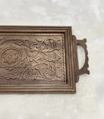 Maraş El Oyma Ceviz Servis Tepsisi – 59x27.5 cm Ahşap Dekoratif Sunum Tepsisi Natural - Görsel 3