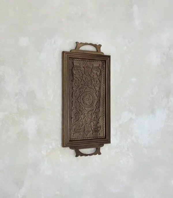 Maraş El Oyma Ceviz Servis Tepsisi – 59x27.5 cm Ahşap Dekoratif Sunum Tepsisi Natural - Görsel 5