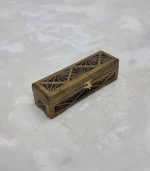 El Oyma Ceviz Ahşap Aksesuar Kutusu – 8x26x7 cm Kadife Kaplı Takı ve Tespih Kutusu | Dekoratif Kutu - Görsel 3