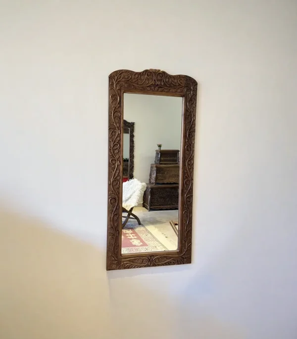 Maraş El Oyma Hayat Ağacı Büyük Boy Ayna – 162x73,5 cm Ceviz Ahşap Boy Aynası | Duvar Tipi Ayna - Görsel 3