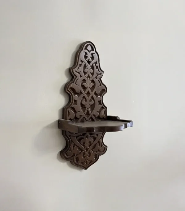 Maraş El Oyma Ceviz Ağacı Kavukluk – 44x21x17.5 cm Duvar Tipi Dekoratif Raf - Görsel 5