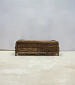 Ceviz El Oyma TV Ünitesi – 4 Çekmeceli Doğal Ahşap Medya Sehpası - 120x50x45 cm - Görsel 2