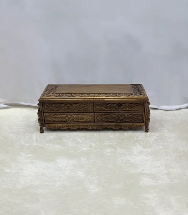 Ceviz El Oyma TV Ünitesi – 4 Çekmeceli Doğal Ahşap Medya Sehpası - 120x50x45 cm - Görsel 8