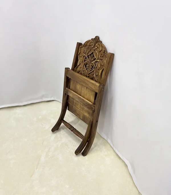 El Oyma Katlanır Ceviz Ahşap Sandalye – 55x50x75 cm Dekoratif El İşçiliği Sandalye | Klasik Model - Görsel 4