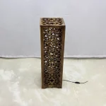 Ceviz Ağacından El Oyma Dekoratif Abajur - Ahşap Abajur 25x25x80 cm