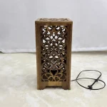 Ceviz Ağacından El Oyma Dekoratif Abajur - Ahşap Abajur 20x20x40 cm