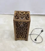 Ceviz Ağacından El Oyma Dekoratif Abajur - Ahşap Abajur 20x20x40 cm - Görsel 5