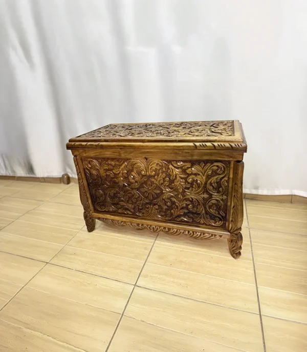 Maraş El Oyma Ceviz Çeyiz Sandık-Ahşap Sandık 83x43x57 cm | Dekoratif Sandık Sultan - Görsel 3
