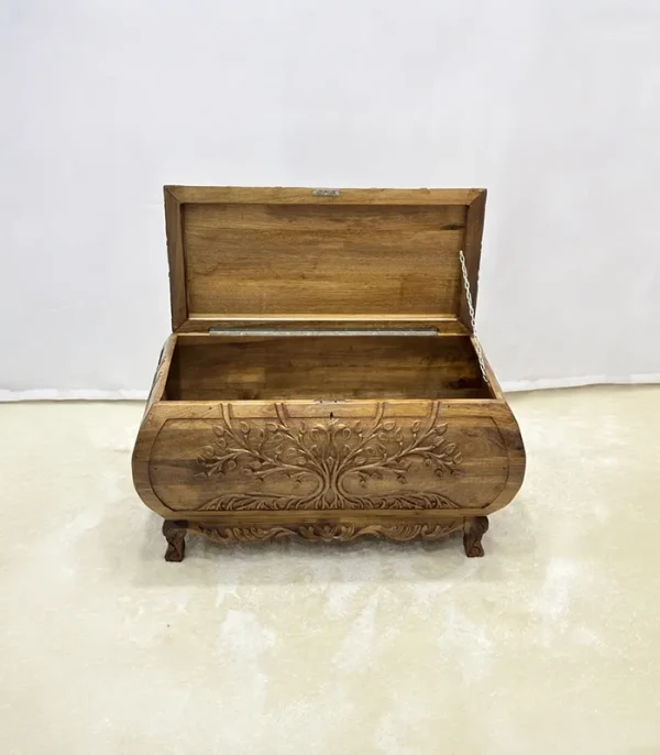 Maraş El Oyma Ceviz Ahşap Çeyiz Sandığı –Ahşap Sandık- 95x50x54 cm | Hayat Ağacı Model - Görsel 4