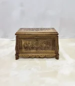Maraş El Oyma Ceviz Ahşap Çeyiz Sandığı-Ahşap Sandık – 68x40x48 cm | Papatya Natural Model - Görsel 5