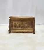 Maraş El Oyma Ceviz Ahşap Çeyiz Sandığı-Ahşap Sandık – 68x40x48 cm | Papatya Natural Model - Görsel 8