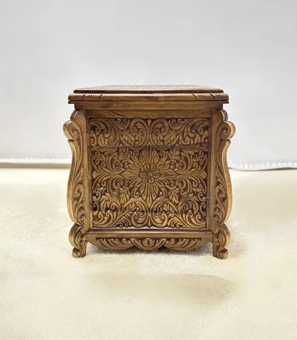 Maraş El Oyma Ceviz Ahşap Çeyiz Sandığı – 95x50x60 cm Büyük Boy Sandık | Ece Natural Model - Görsel 7
