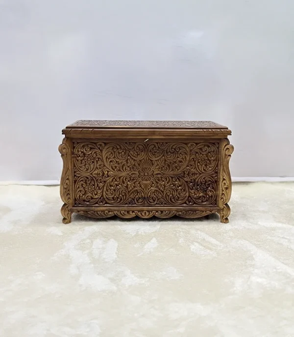 Maraş El Oyma Ceviz Ahşap Çeyiz Sandığı – 95x50x60 cm Büyük Boy Sandık | Ece Natural Model - Görsel 8