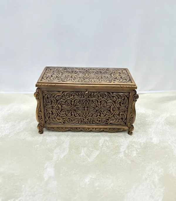Maraş El Oyma Ceviz Çeyiz Sandığı-95x50x60-ahşap Sandık - Sarmaşık Eskitme - Görsel 8