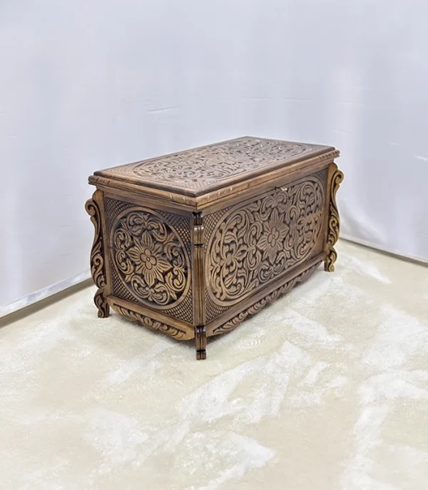 Maraş Çeyiz Sandığı %100 Orijinal Ceviz Ağacı 95x50x60 Ahşap Sandık - Meriç Eskitme - Görsel 5