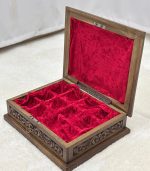 El Oyma Ceviz Ahşap Takı ve Saat Kutusu 12'li - Koleksiyonluk Aksesuar Kutusu 30x36x12 cm - Görsel 3