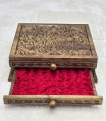 El Oyma Ceviz Ahşap 2 Çekmeceli Tespih Kutusu – 18 Gözlü Kadife Koleksiyon Kutusu 30x36x13 cm - Görsel 3