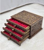 El Oyma Ceviz Ahşap 4 Çekmeceli Tespih Kutusu – Kadife Kaplı Ahşap Koleksiyon Kutusu 30x36x22 cm - Görsel 8