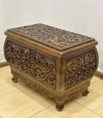 Maraş El Oyma Ceviz Ahşap Çeyiz Sandığı 63x39x45 cm | Aliye Natural Bombeli Model