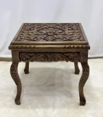 Maraş El Oyma Ceviz Orta Sehpa – 55x55x45 cm Kapaklı Kilitli Ahşap Sehpa