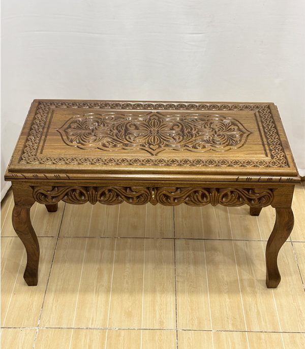 Maraş El Oyma Ceviz Orta Sehpa – 95x50x45 cm Kapaklı Kilitli Sehpa | Ahşap Orta Sehpa - Görsel 2