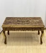 Maraş El Oyma Ceviz Orta Sehpa – 95x50x45 cm Kapaklı Kilitli Sehpa | Natural Model