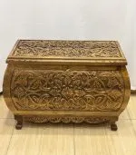 Maraş El Oyma Ceviz Ahşap Büyük Boy Çeyiz Sandığı 92x49x63 cm | Aliye Natural Bombeli Model - Görsel 2