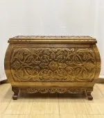 Maraş El Oyma Ceviz Ahşap Büyük Boy Çeyiz Sandığı 92x49x63 cm | Aliye Natural Bombeli Model