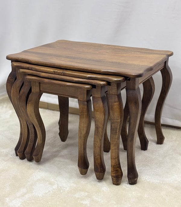 Ceviz Ahşap 4’lü Zigon Sehpa Takımı 65x50x50 cm | Doğal Masif Ahşap Salon Sehpası - Görsel 8