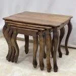 Ceviz Ahşap 4’lü Zigon Sehpa Takımı 65x50x50 cm | Doğal Masif Ahşap Salon Sehpası