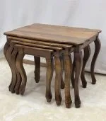 Ceviz Ahşap 4’lü Zigon Sehpa Takımı 65x50x50 cm | Doğal Masif Ahşap Salon Sehpası
