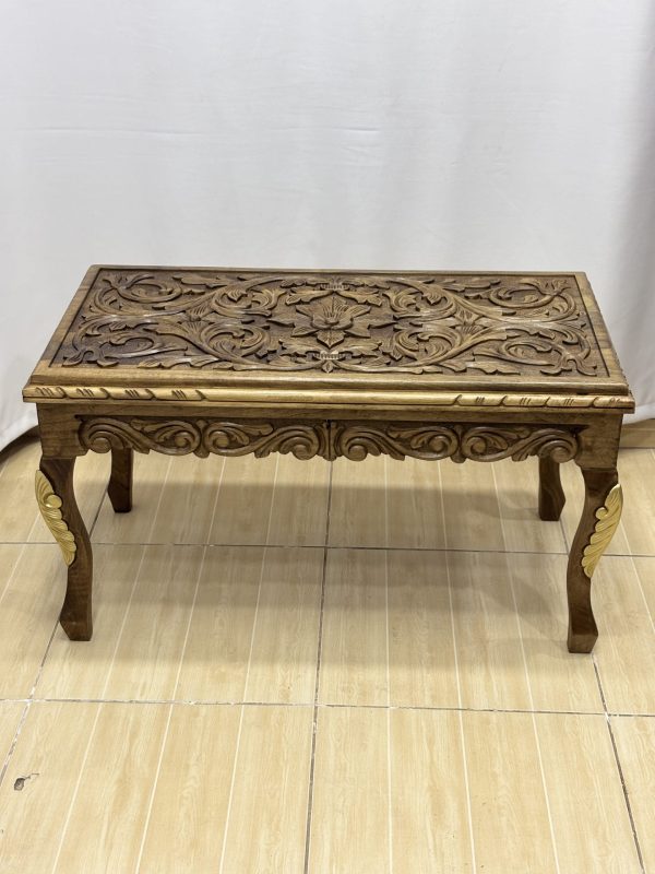 Maraş El Oyma Ceviz Orta Sehpa – 95x50x45 cm Kapaklı Kilitli Sehpa | Natural Model - Görsel 3