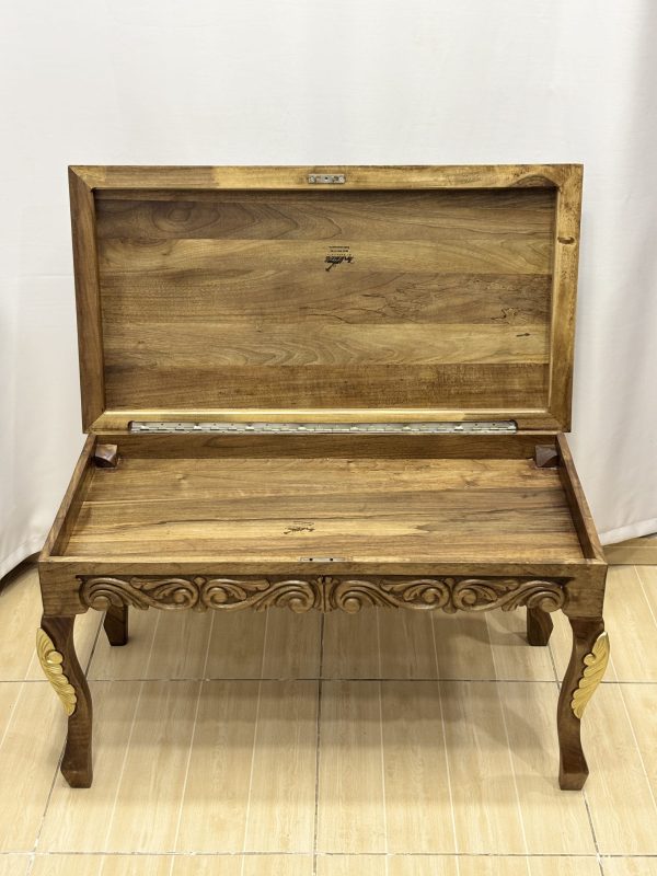 Maraş El Oyma Ceviz Orta Sehpa – 95x50x45 cm Kapaklı Kilitli Sehpa | Natural Model - Görsel 4