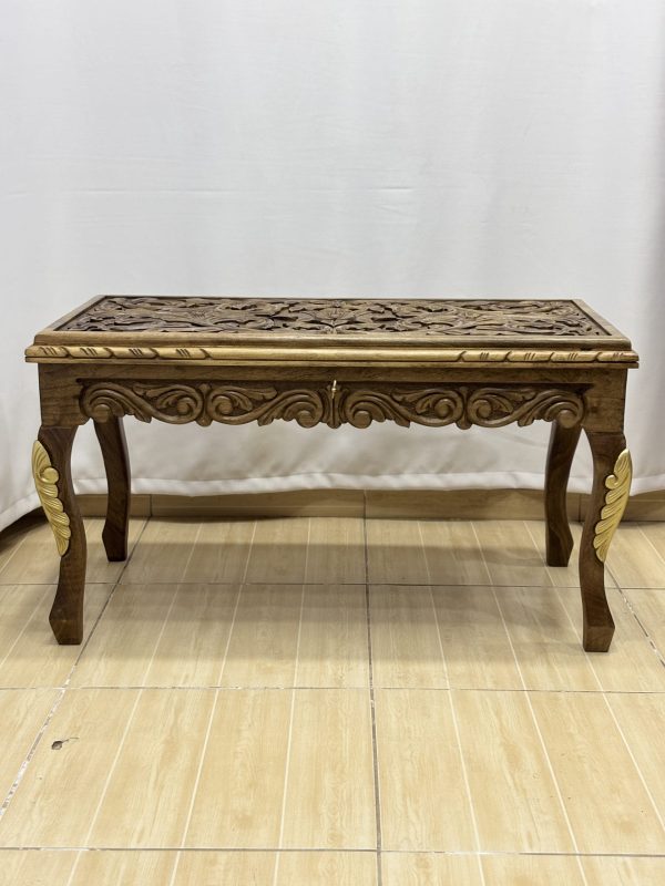 Maraş El Oyma Ceviz Orta Sehpa – 95x50x45 cm Kapaklı Kilitli Sehpa | Natural Model - Görsel 7