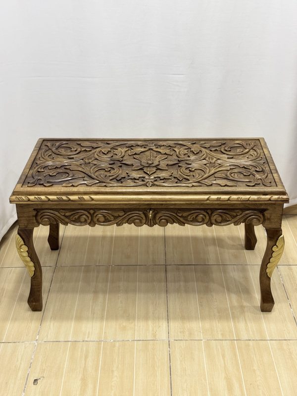 Maraş El Oyma Ceviz Orta Sehpa – 95x50x45 cm Kapaklı Kilitli Sehpa | Natural Model - Görsel 8