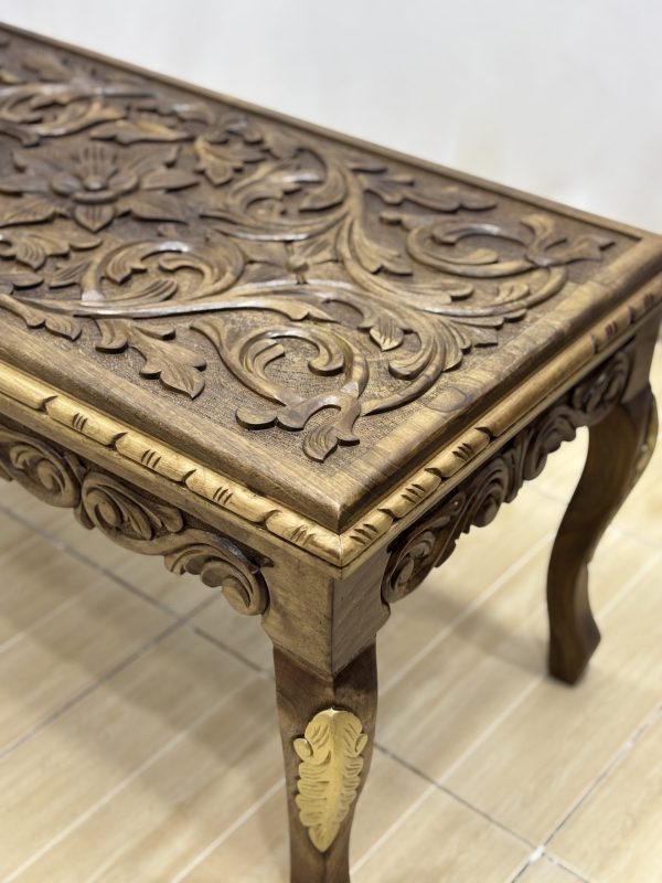 Maraş El Oyma Ceviz Orta Sehpa – 95x50x45 cm Kapaklı Kilitli Sehpa | Natural Model - Görsel 10