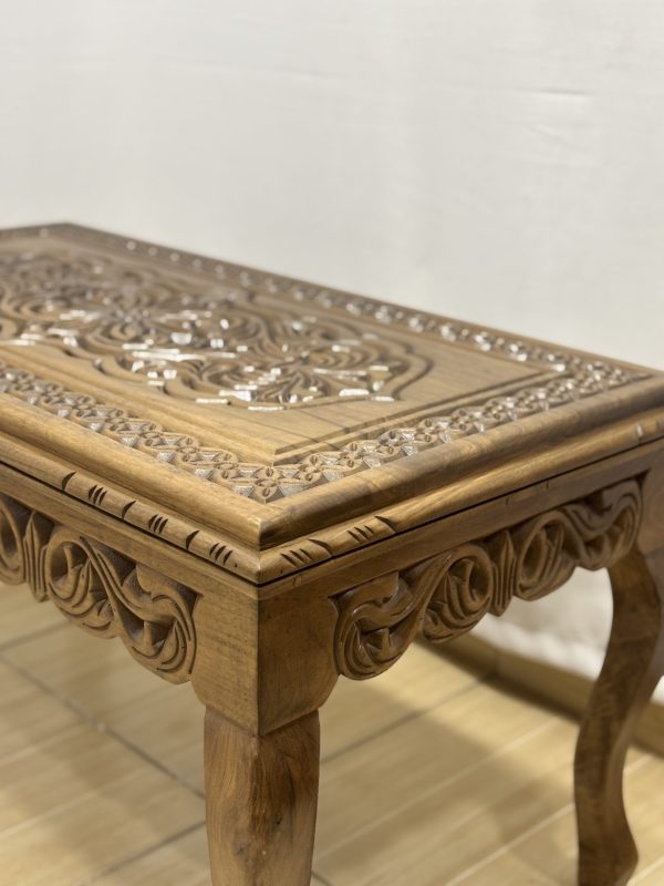 Maraş El Oyma Ceviz Orta Sehpa – 95x50x45 cm Kapaklı Kilitli Sehpa | Ahşap Orta Sehpa - Görsel 9