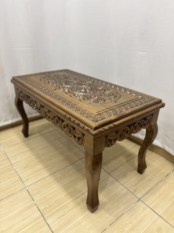 Maraş El Oyma Ceviz Orta Sehpa – 95x50x45 cm Kapaklı Kilitli Sehpa | Ahşap Orta Sehpa - Görsel 8