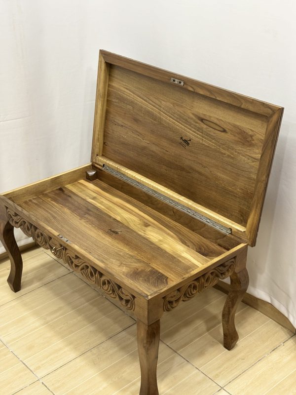 Maraş El Oyma Ceviz Orta Sehpa – 95x50x45 cm Kapaklı Kilitli Sehpa | Ahşap Orta Sehpa - Görsel 6